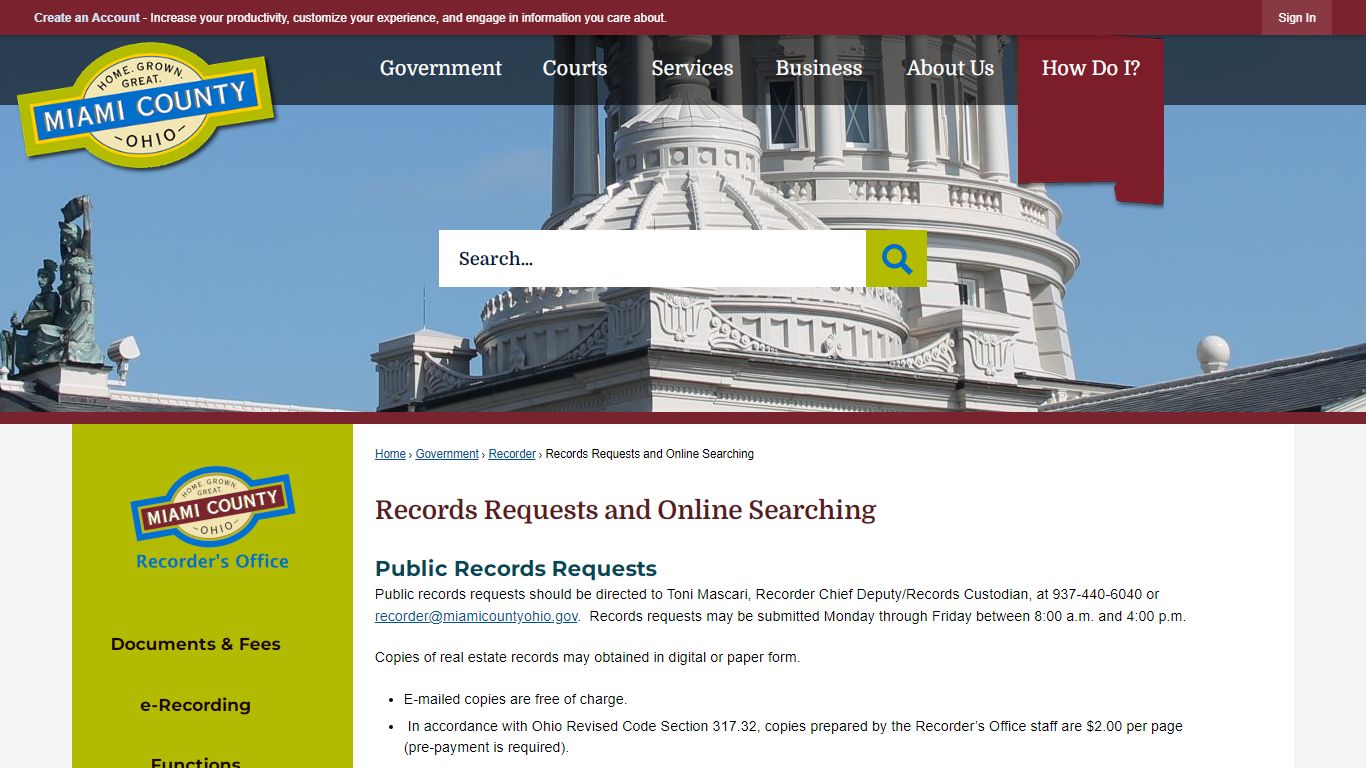 Records Requests and Online Searching - Miami County, Ohio